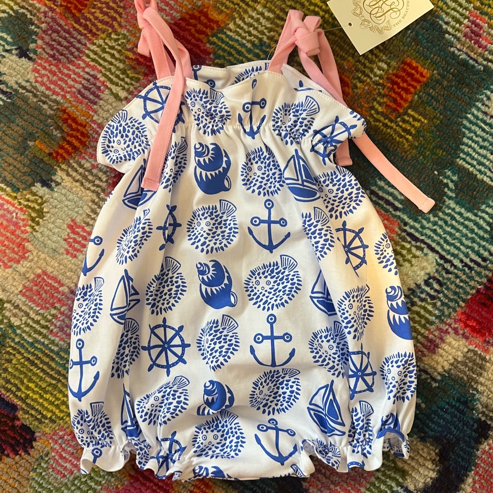 TBBC Blue and White Nautical Baby Bubble with Pink Straps
